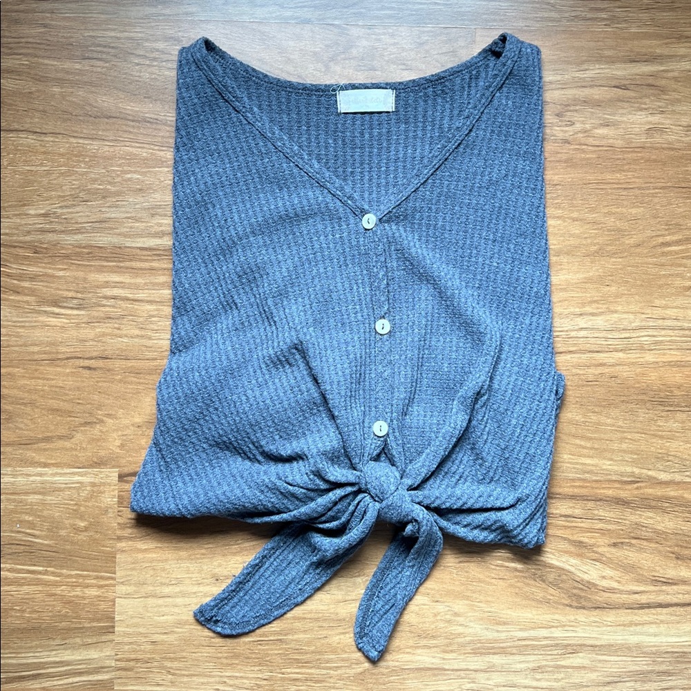 Altar’d State Dark Grey Tie Front Long Sleeved Shirt